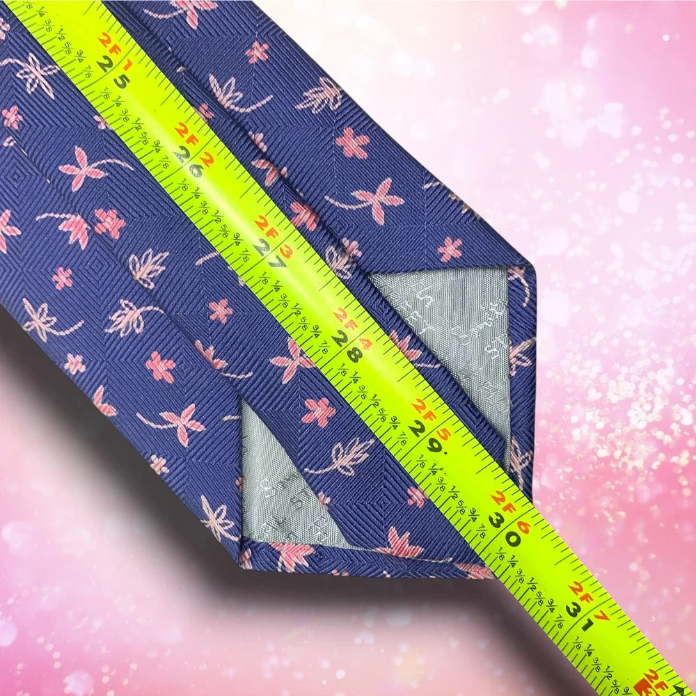 Vintage Y2K Paul Smith Blue Pink Tiny Mod Floral Neck Tie Necktie 100% Silk